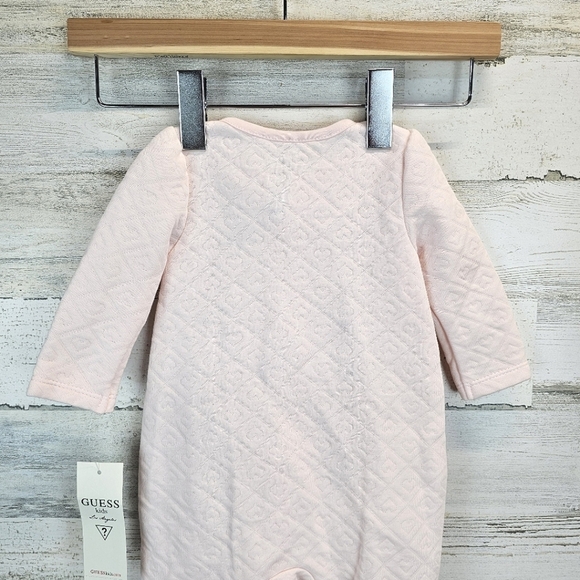 NWT Baby Guess Pink Quilted Snap Onesie Size 6-9M Chiffon Bows Coquette - Picture 7 of 12